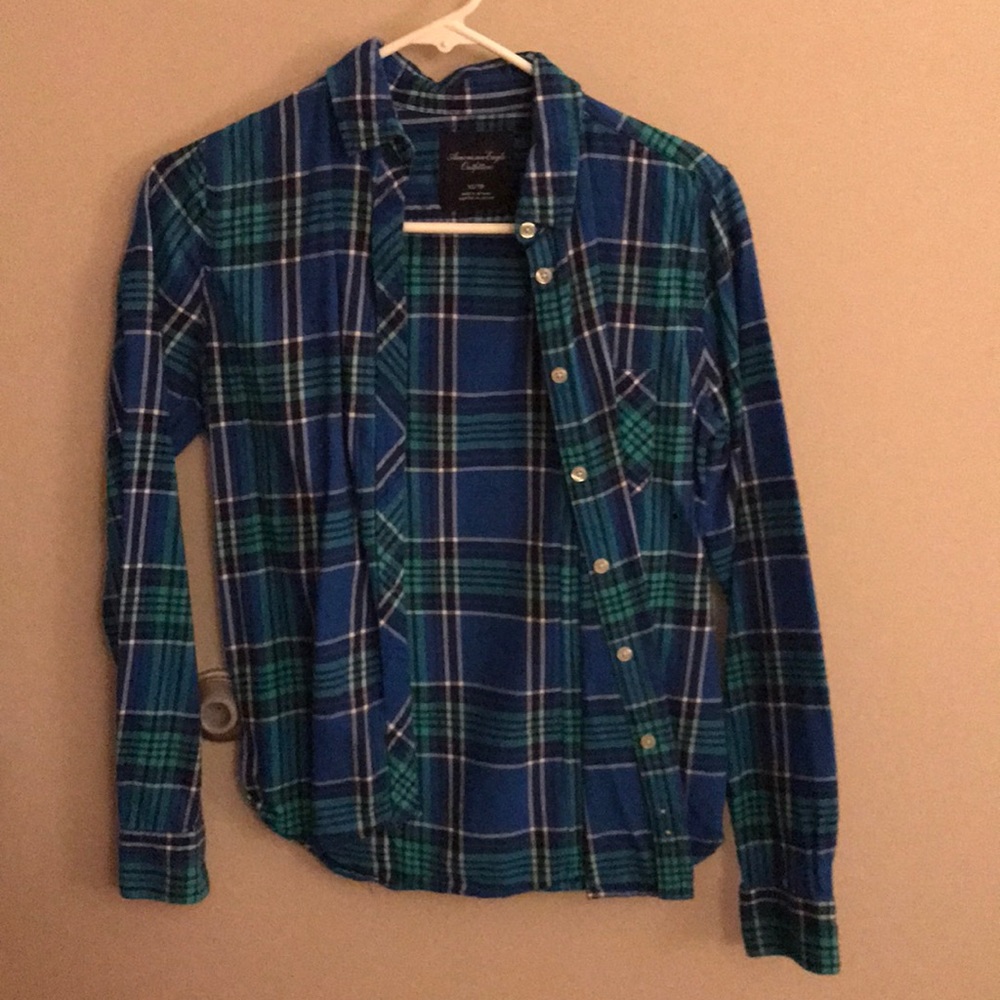 Blue plaid button down- American Eagle extra small